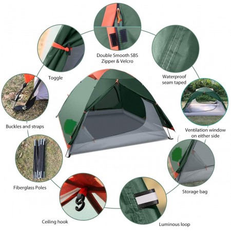 Mighty Rock Camping Tents 2Person Lightweight Backpacking Tents for Hiking Camping Outdoor Travel, Waterproof Pestproof Windproof Double Layer Easy Setup Dome Tent